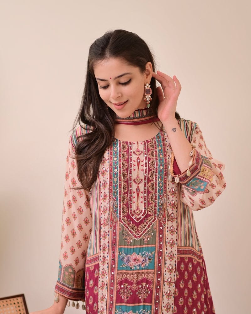 Premium pure chinon Kurti Dupatta Traditional for special occasions