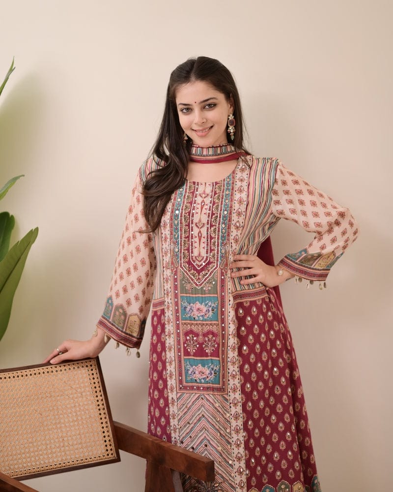 Premium pure chinon Kurti Dupatta Traditional for special occasions