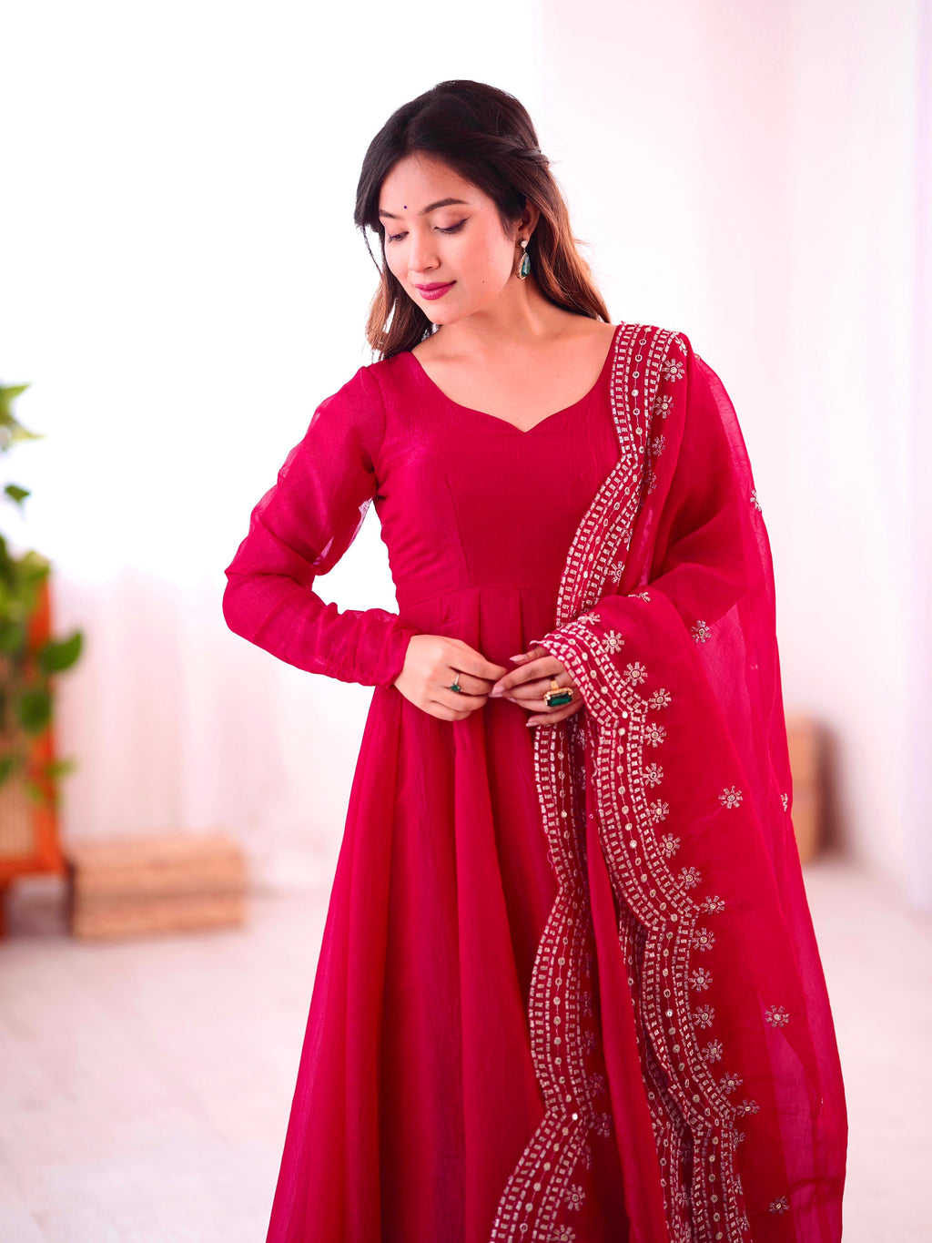 Heavy Designer party wear Gown Dupatta in Heavy Embroidery