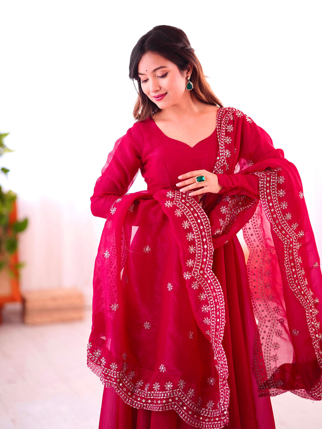 Heavy Designer party wear Gown Dupatta in Heavy Embroidery